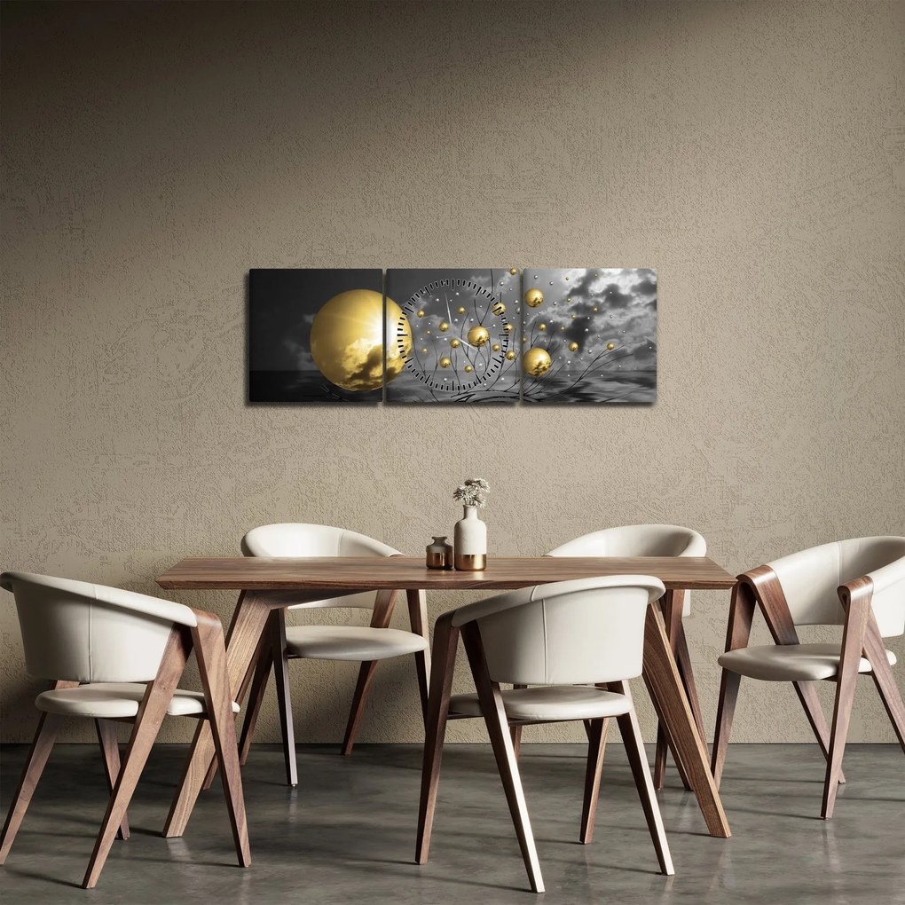 Obraz okrových gulí (s hodinami) (90x30 cm)