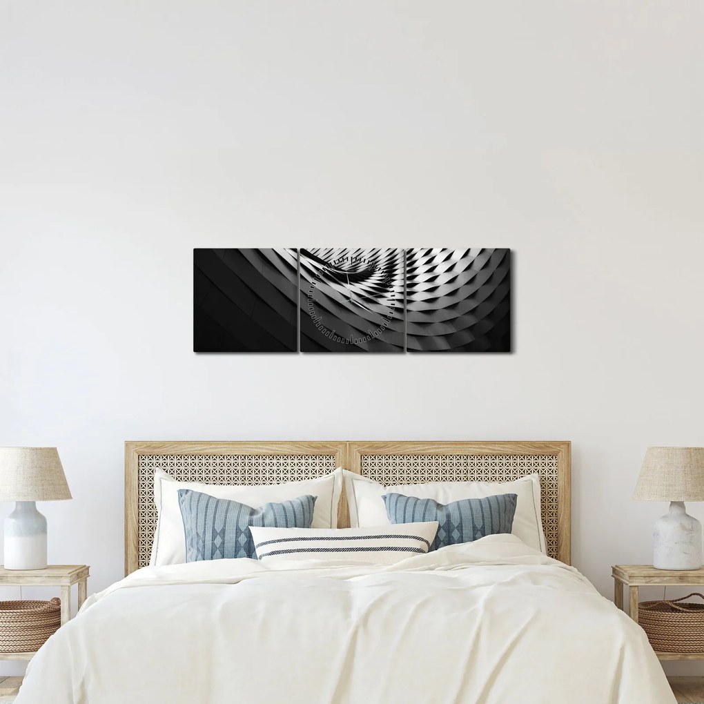 Abstraktný obraz - čiernobiela špirála (s hodinami) (90x30 cm)