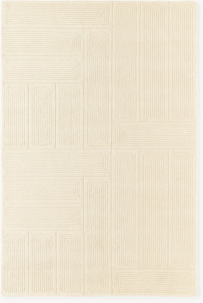 Ručne tuftovaný vlnený koberec's reliéfnou štruktúrou a geometrickým vzorom Alexia