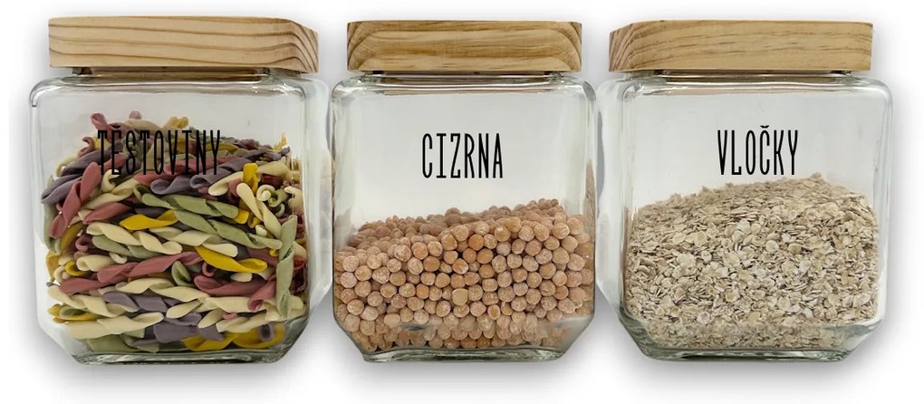 5Five® Sklenená bytelná dóza hranatá s dreveným vekom, 1,25l KWADR