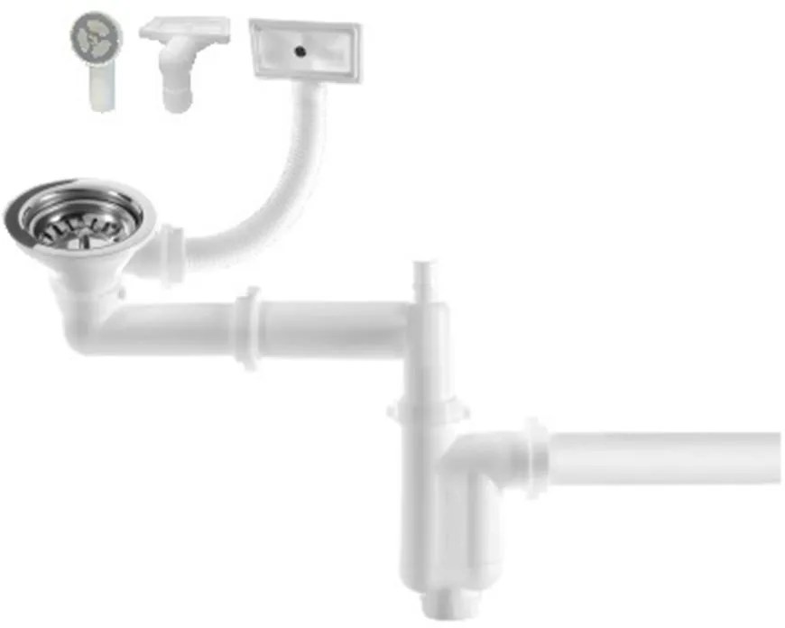 1-komorový drezový sifón, prístup k práčke alebo umývačke riadu