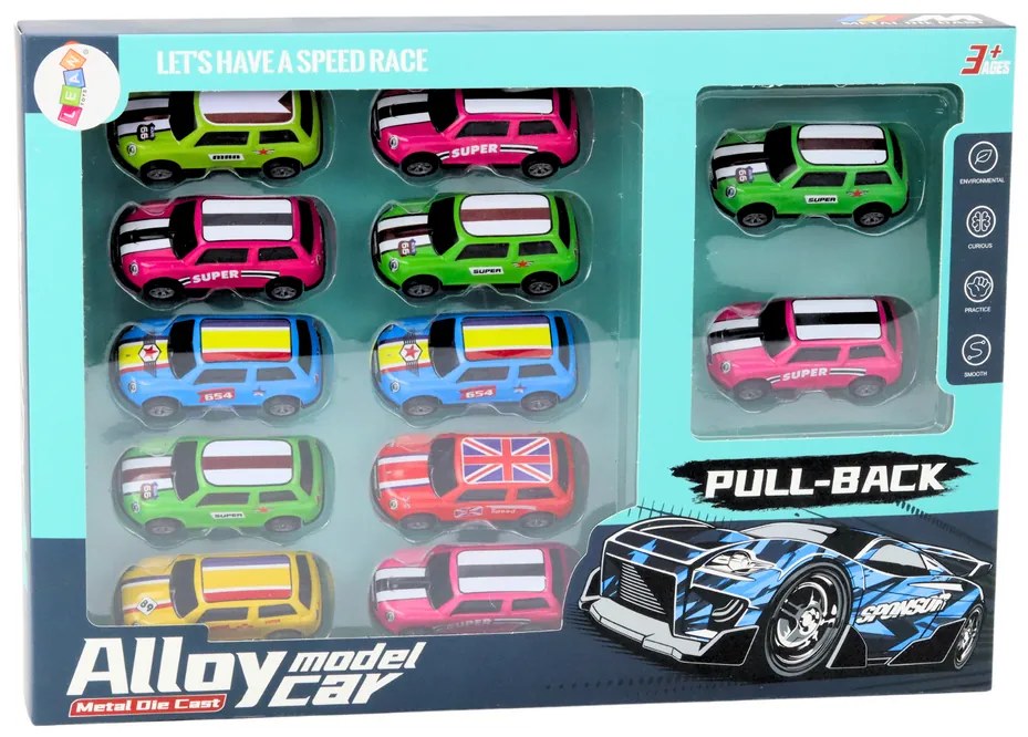 LEAN TOYS Sada farebných áut – 12 kusov
