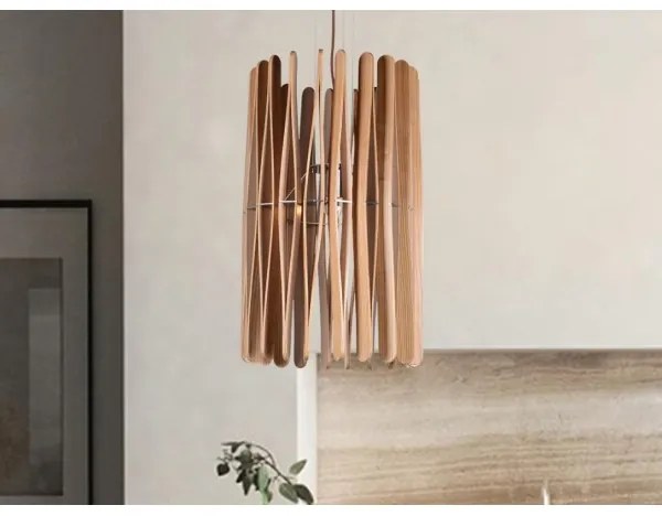 Drevený závesný luster na lanku 1xE27/60W/230V, priemer 38 cm, masív – jaseň/kaučukovník