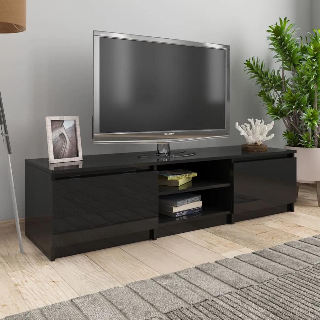 TV skrinka, lesklá čierna 140x40x35,5 cm, drevotrieska