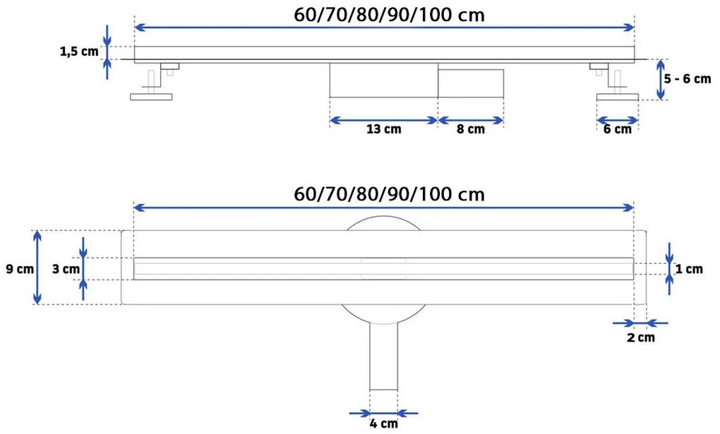 Rea Neo Slim Pro, lineárny odtokový žľab s 360stupňovým sifónom 100cm, nerez, REA-G8404