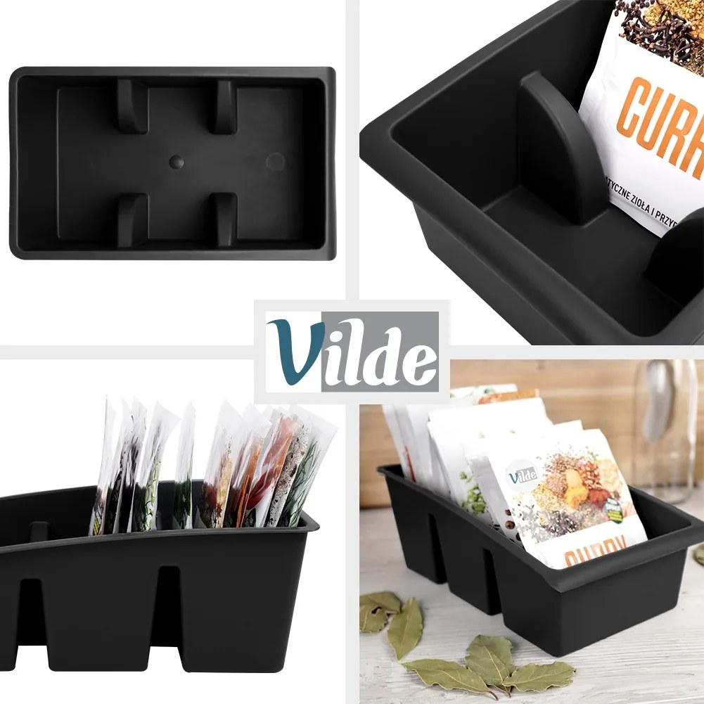 VILDE Organizér na korenie vo vrecúškach, VILDE, čierny, 25 x 15 x 9 cm