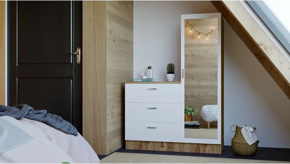 Komoda so zrkadlom Coco White and Atlantic Pine