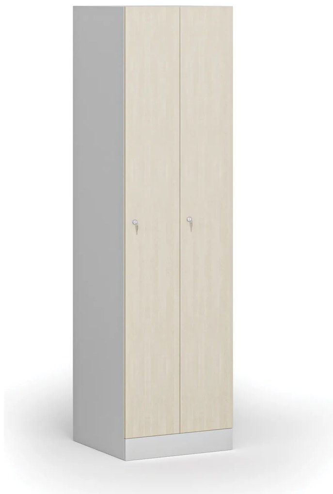 Kovová šatníková skrinka S1 zúžená, 2 oddiely, 1850 x 500 x 500 mm, cylindrický zámok, laminované dvere, breza