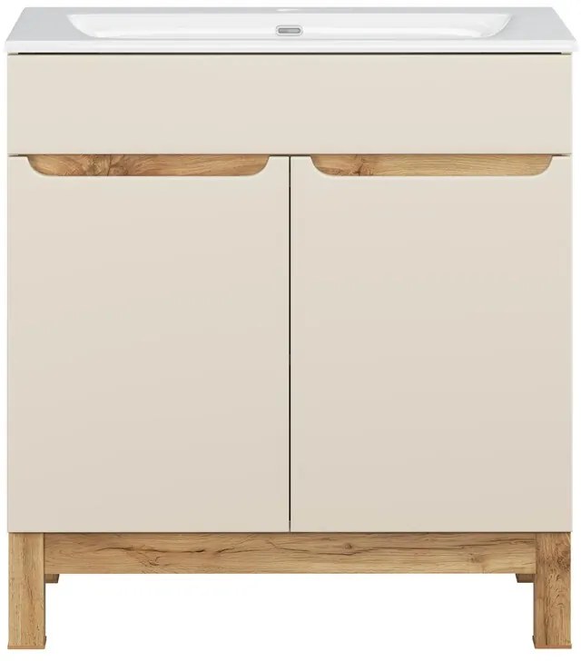 Koupelnová skříňka Bali Sky se zápustným umyvadlem 80 cm kašmírová/dub wotan