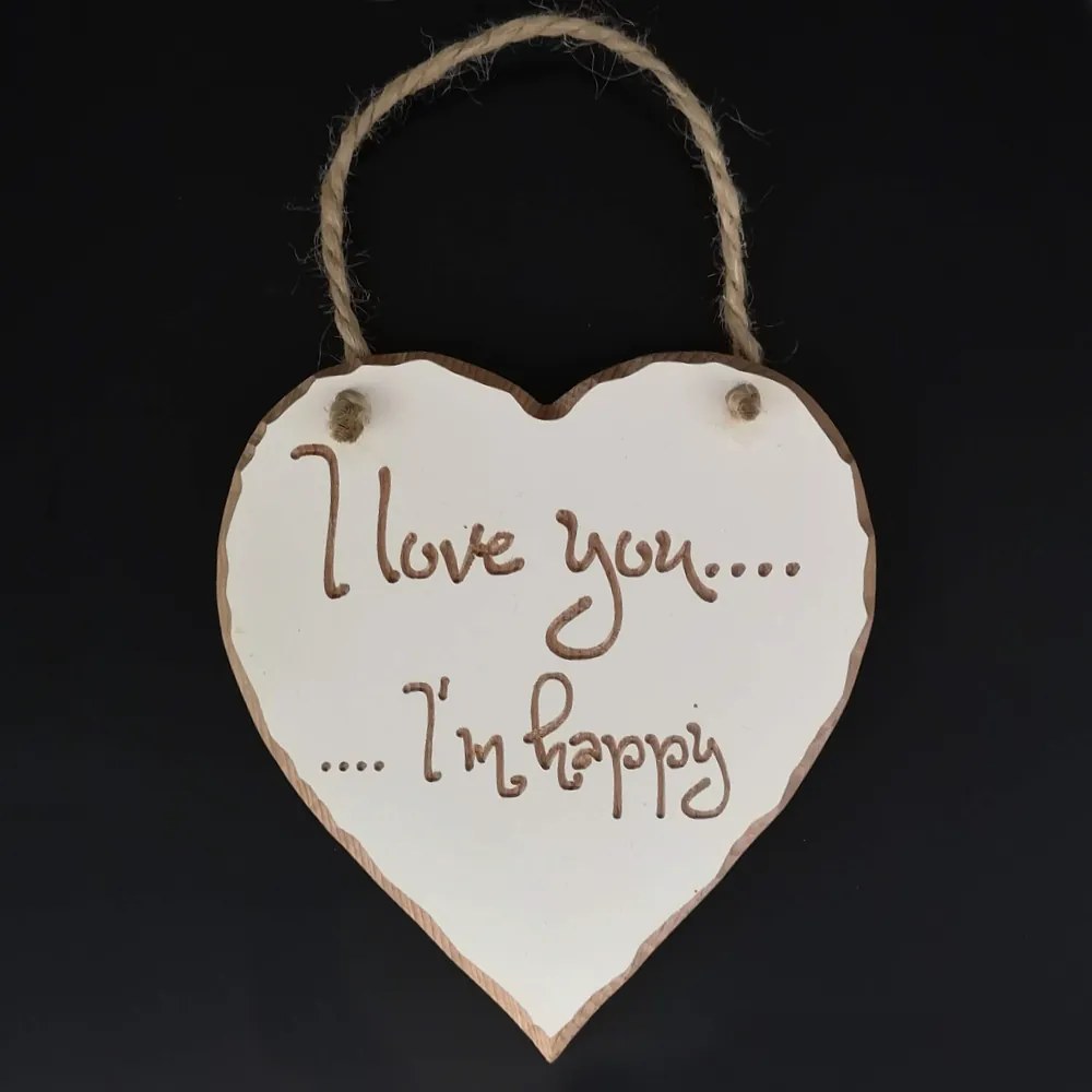 AMADEA Drevené srdce s rytým textom - I love you..I'm happy, masívne drevo, 16x15x1 cm