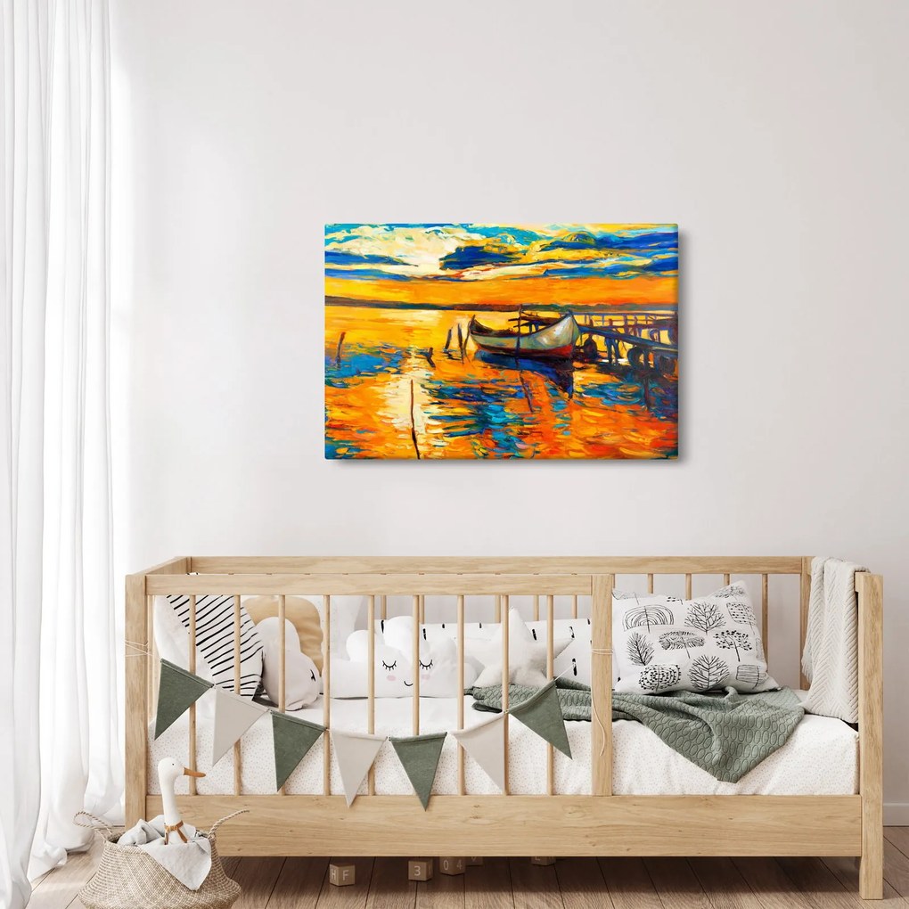 Obraz - Loďka pri západe slnka (90x60 cm)