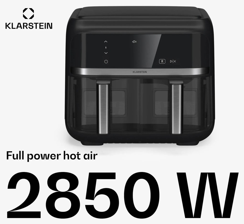 Klarstein VitaFry Duo Skylight, teplovzdušná fritéza, 2850 W, 7,6 l, 2 varné zóny, 6 programov