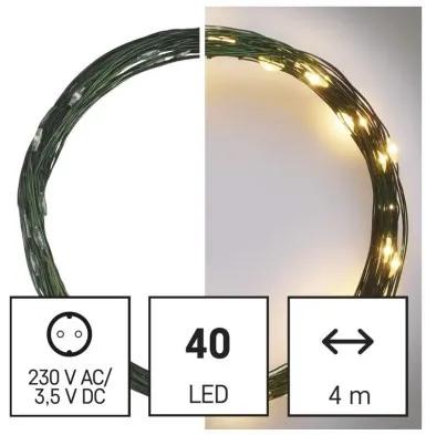 Vánoční LED řetěz Nanos zelený s časovačem 4 m teplá bílá