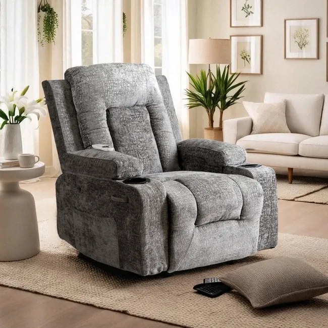 Polohovacie masážne kreslo Falcon šedá zamat