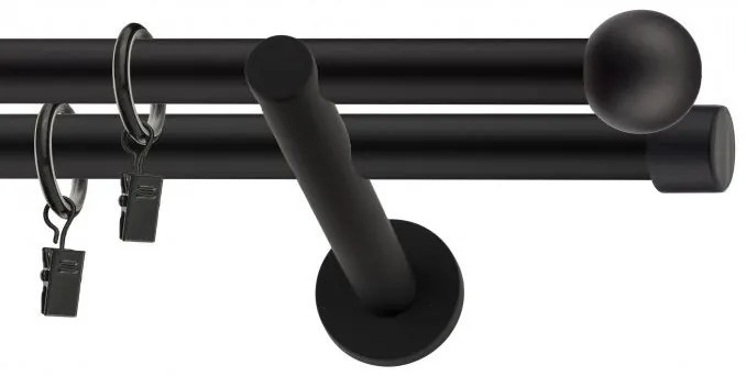 Dekorstudio Garniža dvojradová GUĽA čierna-matná 19mm Dĺžka: 120cm, Typ príslušenstva: Krúžky tiché so štipcami