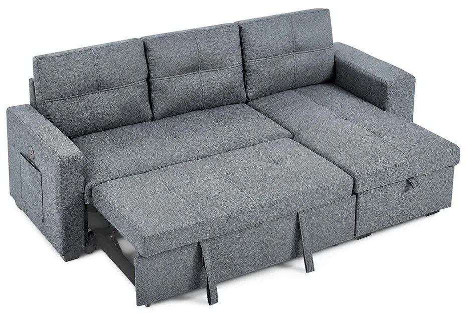 Univerzálna rohová rozkladacia sedacia súprava Catini PORTIVA s úložným priestorom a USB sivá