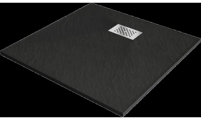 Mexen Hugo štvorcová sprchová vanička SMC 70 x 70 cm, čierna, maska inox - 42707070-X