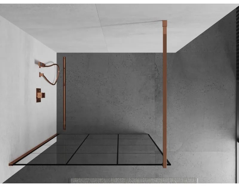 Mexen Kioto, sprchová zástena 120x200 cm, 8mm číre sklo s čiernym vzorom, profil ružové zlato, 800-120-101-60-77