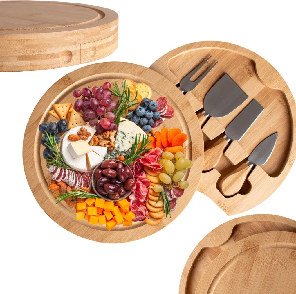 Servírovacia bambusová doska na syry s príslušenstvom ANDRA 25 cm prírodná
