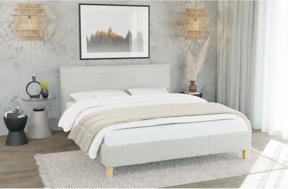Béžová čalúnená dvojlôžková posteľ s roštom 140x200 cm Tina – Ropez