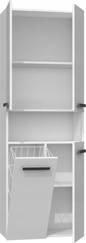 Kúpeľňová skrinka s košom na bielizeň NEL II biela lesklá