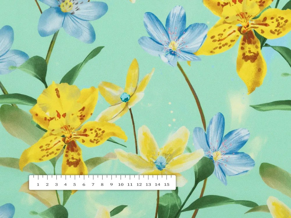 Biante Dekoračná obliečka na vankúš TF-082 Žlto-modré ľalie na mintovom 30 x 50 cm