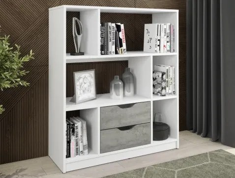 Nízký regál/knihovňa Sten Mini, biela/šedý betón%