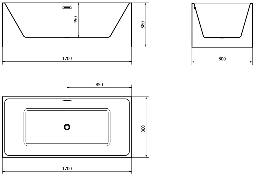 Mexen Nita, voľne stojaca vaňa 170 x 80 cm + čierna odtoková zátka a prepadový otvor, biela, 52091708000-B