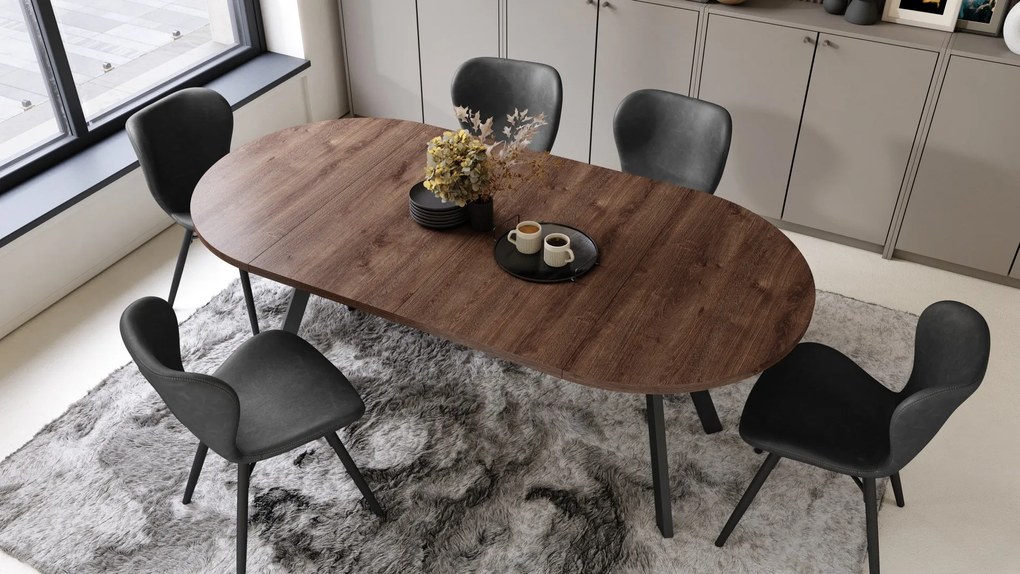 ALMO 100 Dub hnedý/čierne nohy - OKRÚHLY LOFTOVÝ/INDUSTRIÁLNY ROZKLADACÍ STÔL DO OBÝVAČKY/JEDÁLNE