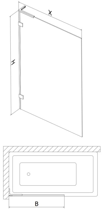 Mexen, Mexen Lunar L 1-krídlová vaňová zástena 50 x 150 cm, transparentná, brúsený nikel - 897L-050-000-97-00
