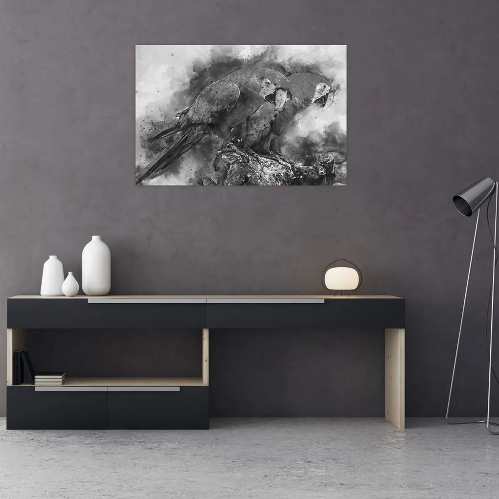 Obraz - Akvareloví papagáje (90x60 cm)