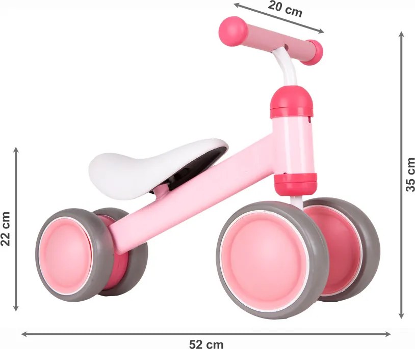 ECOTOYS odrážadlo pre deti 18–36 m, ružové, dvojité predné kolieska, blokáda riadenia