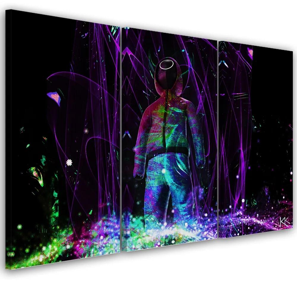 Obraz na plátně třídílný, Neonový hráč - 120x80 cm
