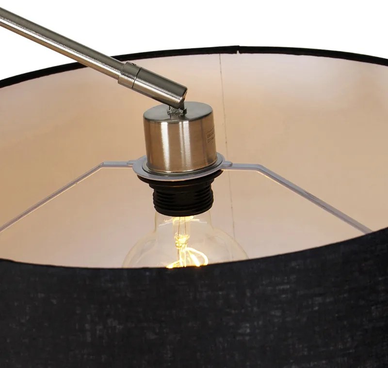 Moderná stojaca lampa oceľ s tienidlom čierny ľan 45 cm - Editor