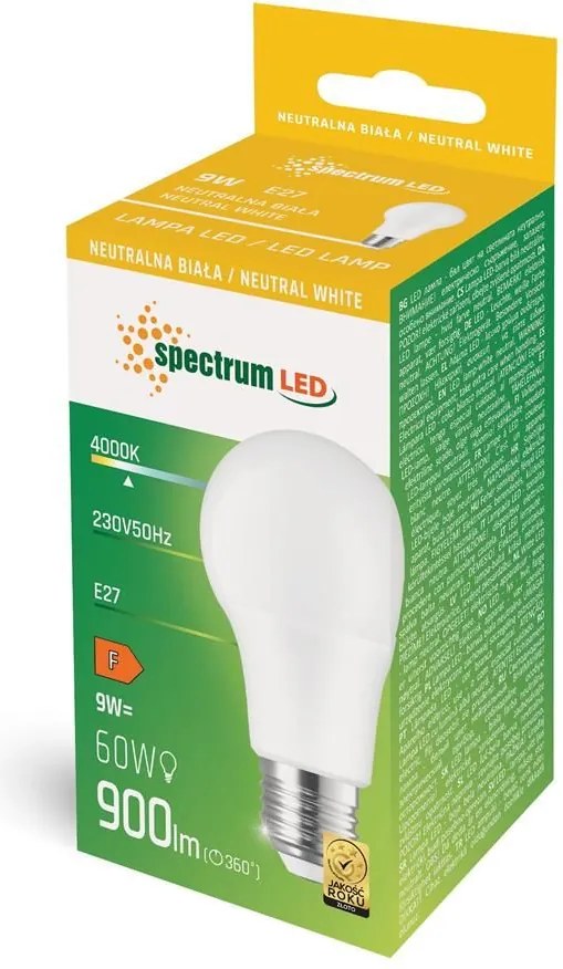 Toolight Toolight, LED studená žiarovka E27 900lm 230V 9W WOJ+14611, OSW-02222