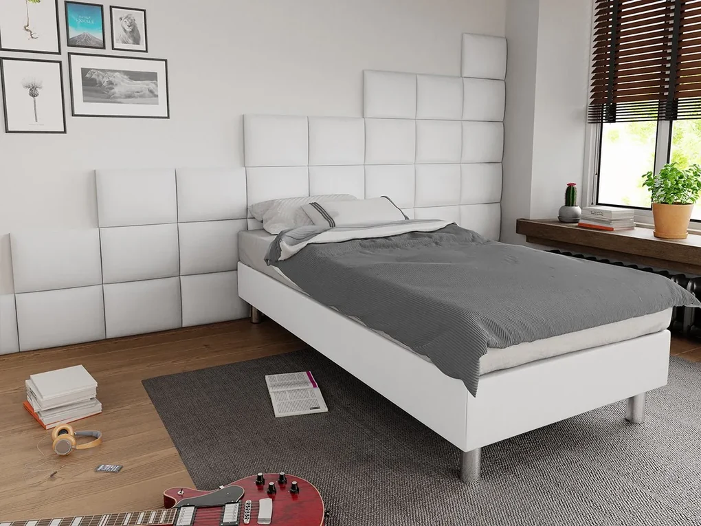 Čalúnená jednolôžková posteľ Estelle B, Dostupné poťahy: ekokoža Soft 017 (biela), Rozmer postele: 90x200 cm