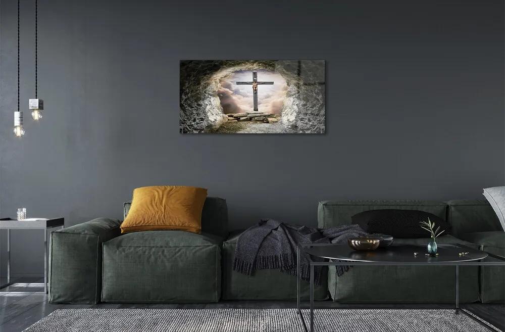 Sklenený obraz Cave ľahký cross Jesus 125x50 cm
