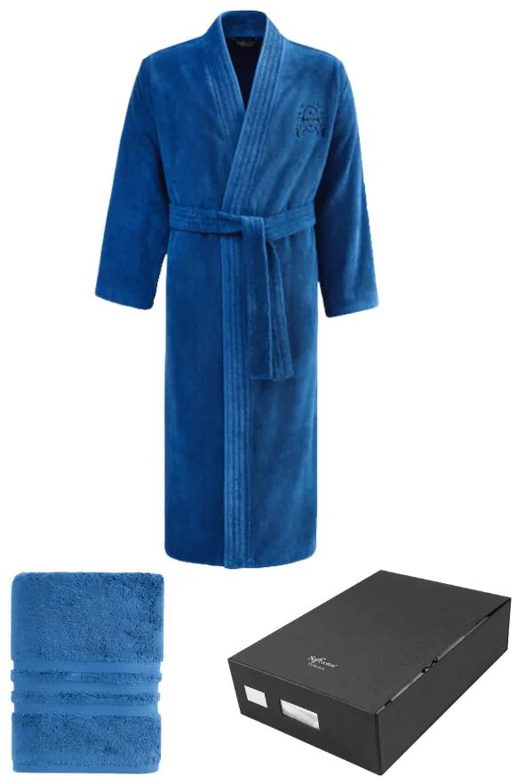 Soft Cotton Luxusný pánsky župan SMART s uterákom 50x100 cm v darčekovom balení M + uterák 50x100cm + box Modrá