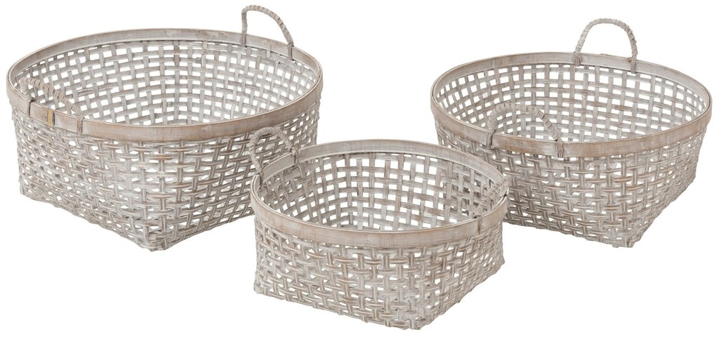 3ks veľké bambusové koše s patinou - 51*51*20 cm