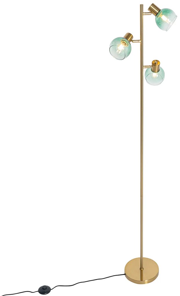 Art Deco stojaca lampa zlatá so zeleným sklom 3-svetlo - Vidro