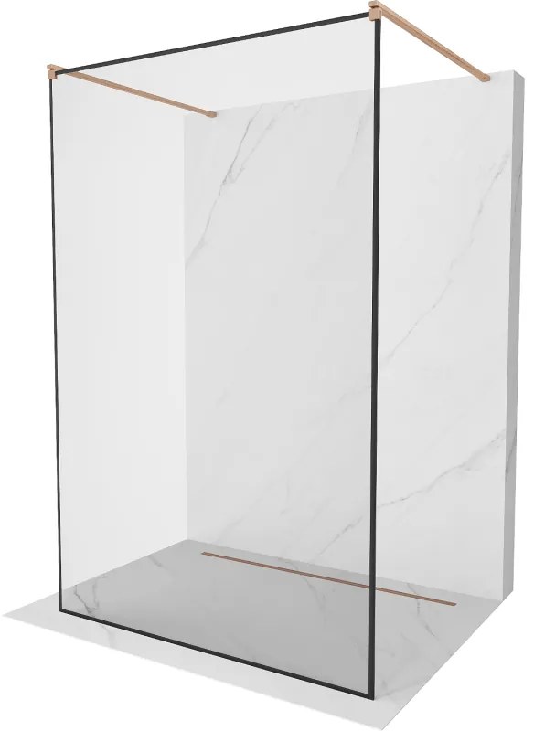 Mexen Kioto, sprchová zástena Walk-In 140 x 200 cm, 8mm sklo čierny vzor, medený matný profil, 800-140-002-65-70