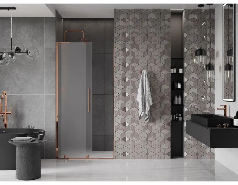 Mexen Velar L, posuvné sprchové dvere do otvoru 120 cm, 8mm sklo námraza, ružové zlato, 871-120-003-31-60