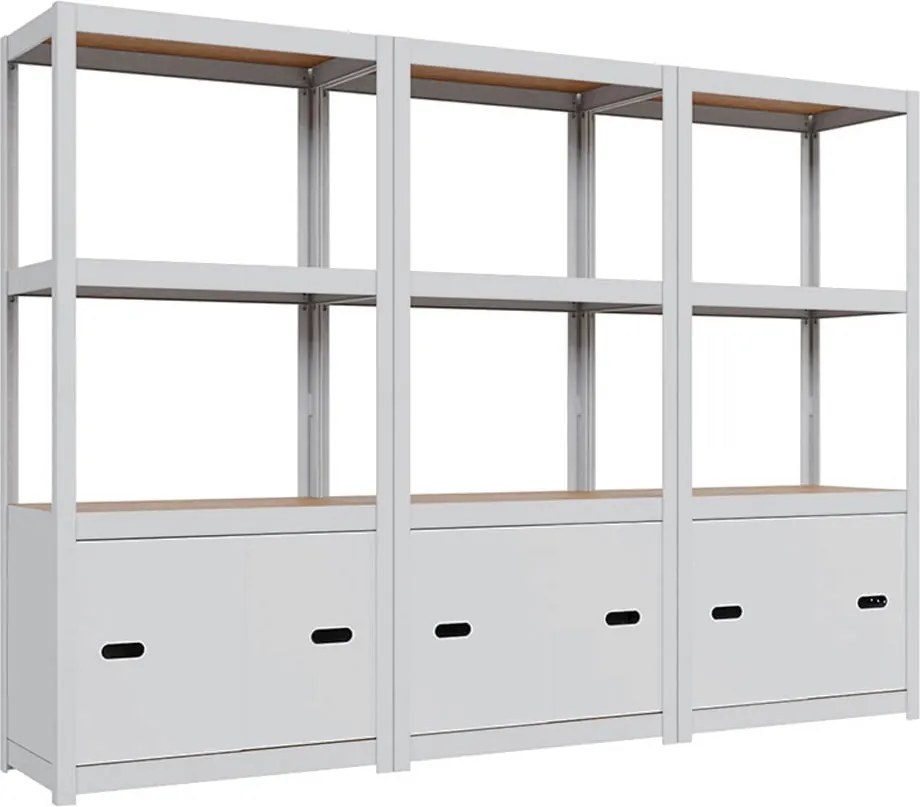 Kovový policový regál s dvierkami biely 2 ks AR Style D-Carbon