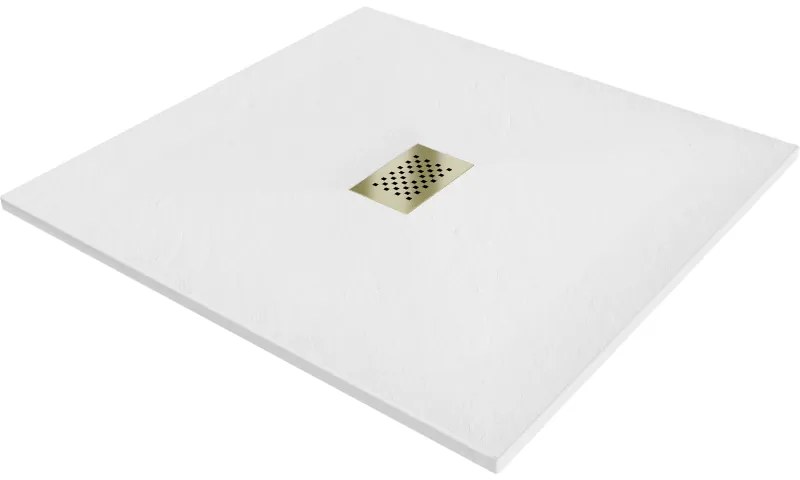 Mexen Hugo, štvorcová sprchová vanička SMC 100 x 100 cm, biela, zlatá krytka, 42101010-G