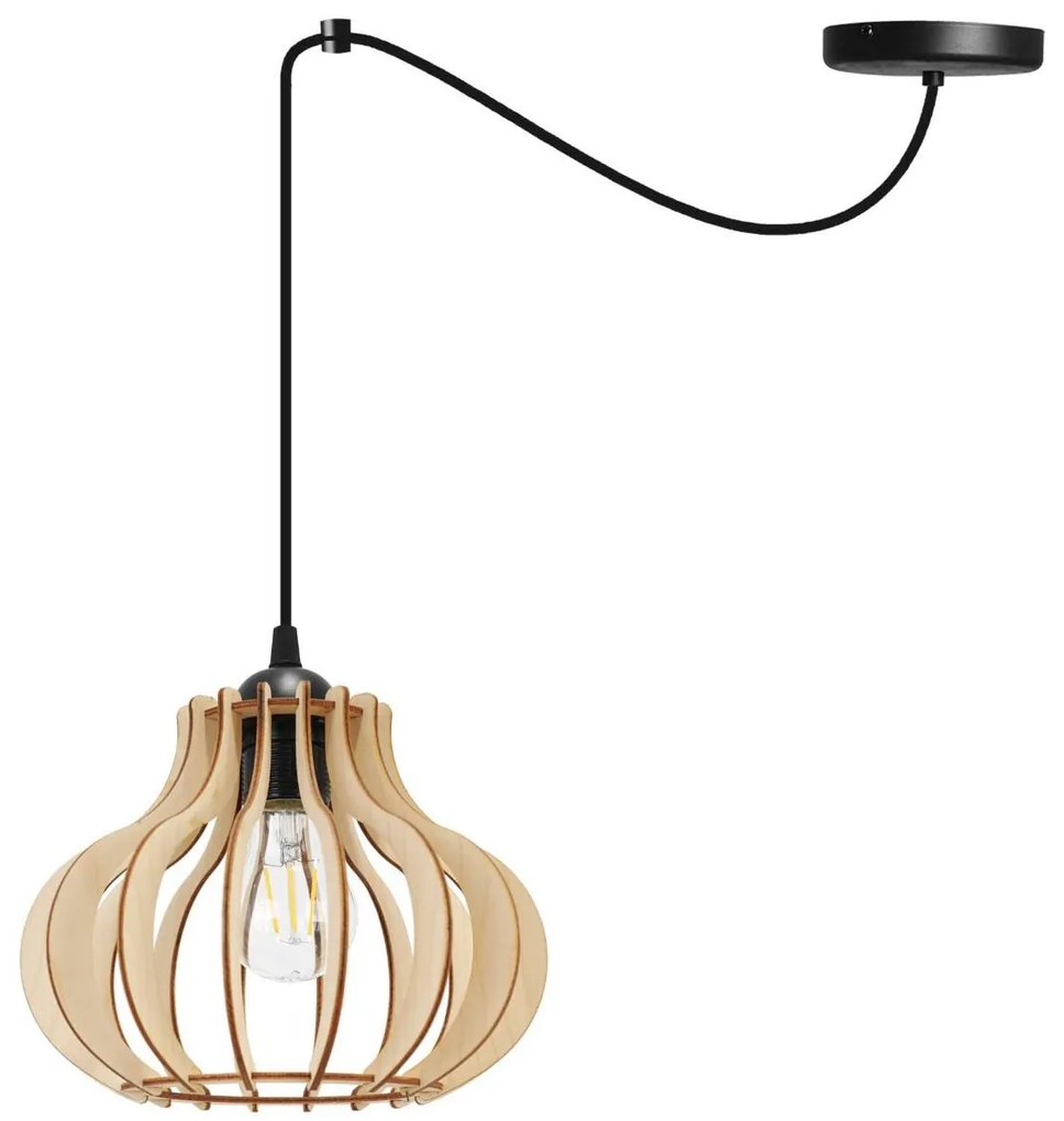 Závesné svietidlo Timber Spider 3, 1x drevené tienidlo