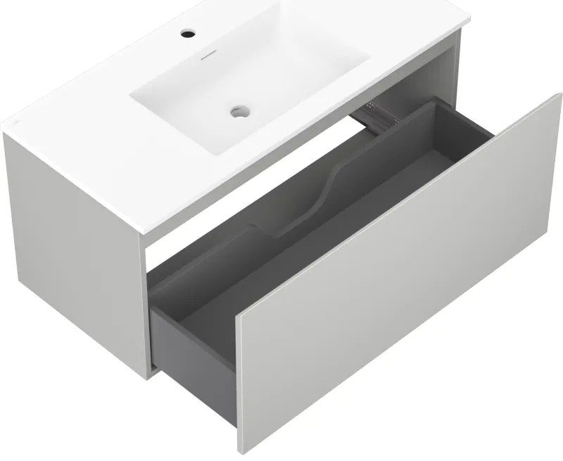 Mexen Orio, kúpeľňová skrinka 100 cm s umývadlom Otis, 1 zásuvka, šedá matná/biela matná, 91A10-10047-1-BF62-W18M01