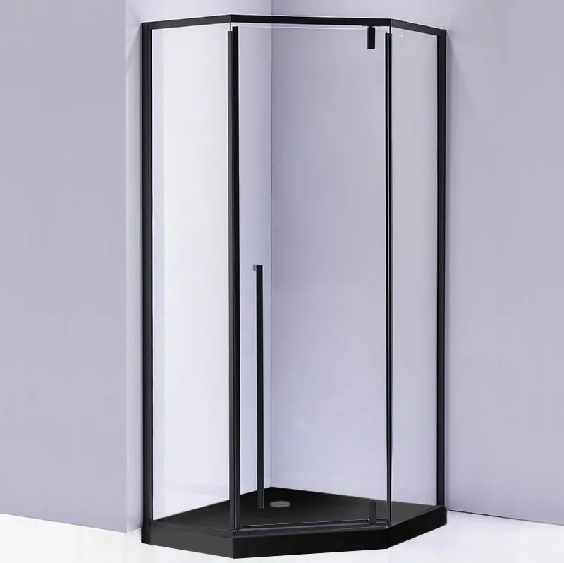 BPS-koupelny Päťuholníkový sprchovací kút BS07A 80x80 čierny/transparent + vanička SXL07A BL čierna