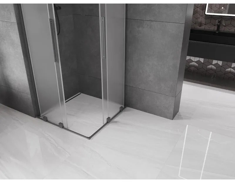 Mexen Velar L Duo, sprchový kút s posuvnými dverami 100 x 100 cm, 8mm sklo námraza, brúsený grafit, 871-100-100-02-33-95