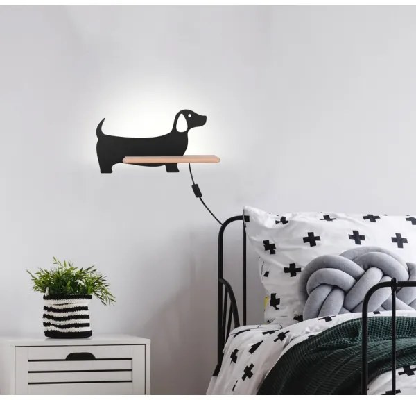LED Detské nástenné svietidlo s poličkou DOG LED/5W/230V čierna/drevo