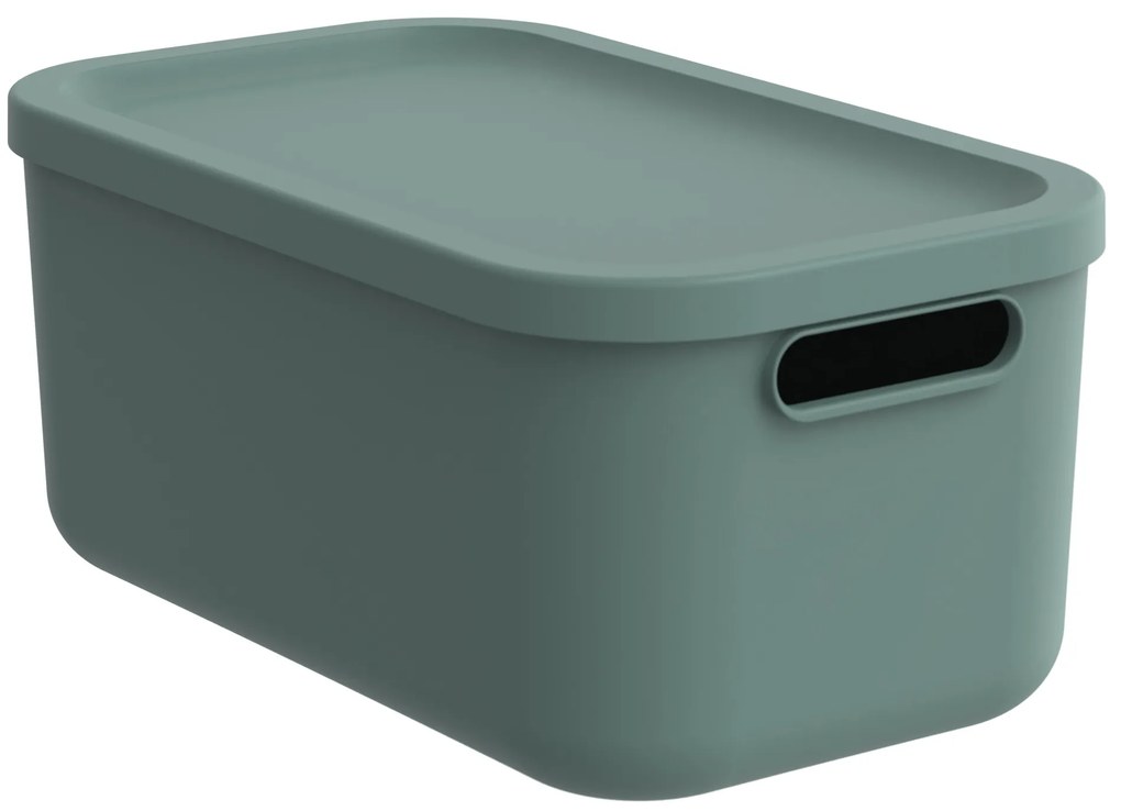 Úložný box, rovný s vekom, 12 l, matne zelený ALBU LIGHT, 40x24x18